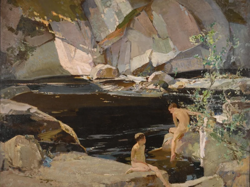 1871-Harry Watson - Due ragazzi che fanno il bagno in una pozza di roccia